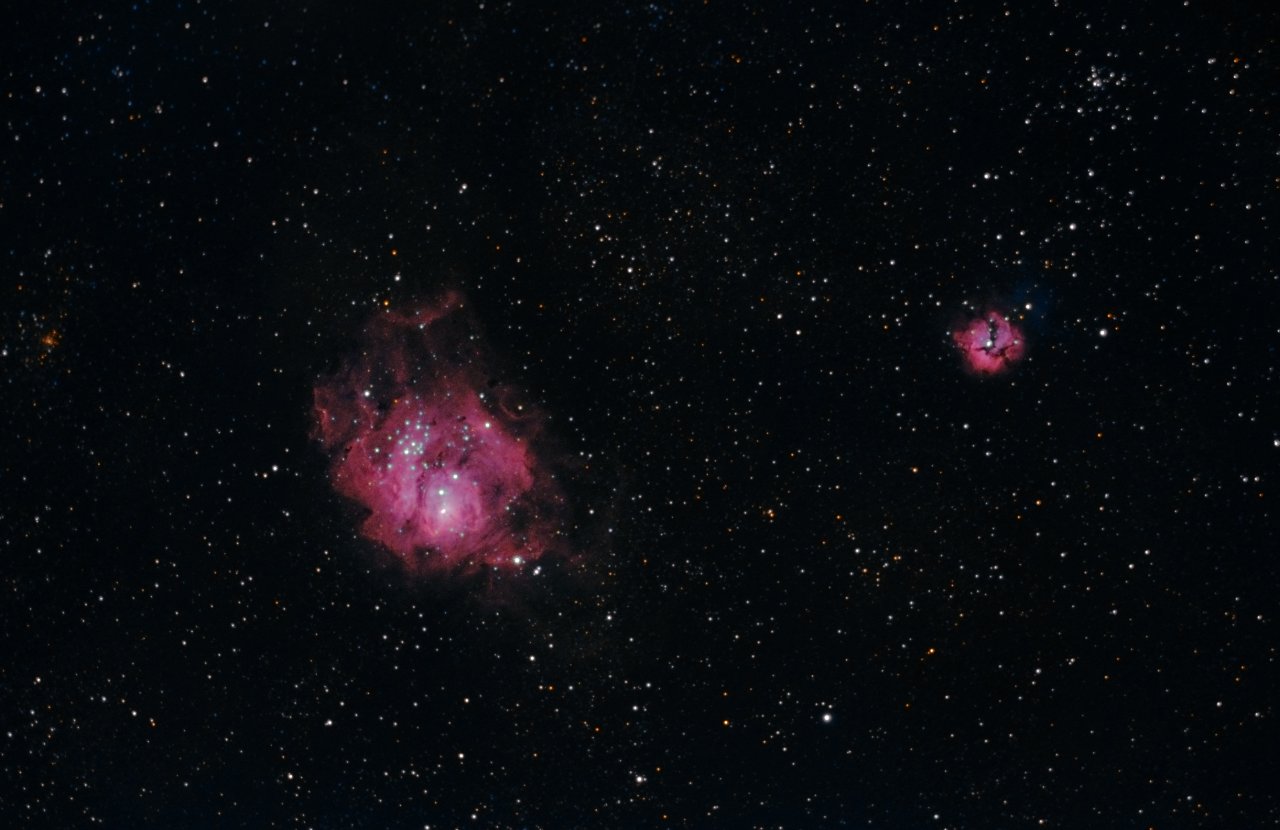 M8, the Lagoon,  M20, the Trifid Nebulae